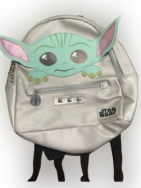 Star Wars Silver Kids Backpack with Green Baby Yoda Accent
